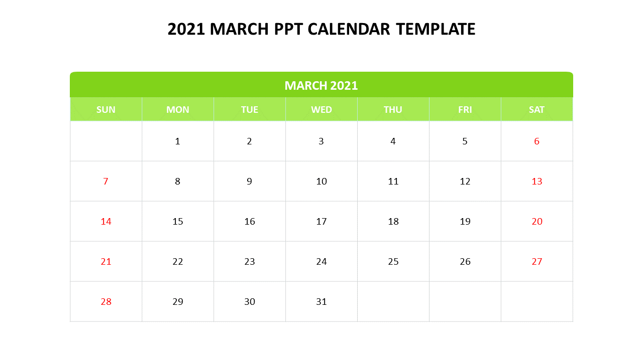Design 2021 March PPT Calendar Template Presentation